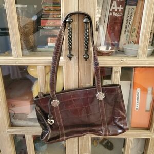 Leather Croc-Embossed Eel Skin Shoulder Bag in Deep Brown - Elegant Women's Tote